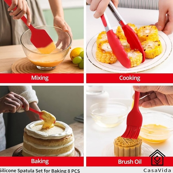 CasaVida Silicone Spatula Set 1piece Seamless Kitchen Bakeware Baking Mixing 8pc - Picture 8 of 12